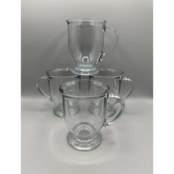 Anchor Hocking Glass Mugs Clear Footed Set of 4 Vintage - Picture 1 of 7